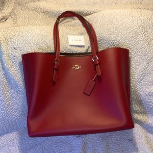 New Coach handbag in a stunning scarlet leather with beautiful gold accents